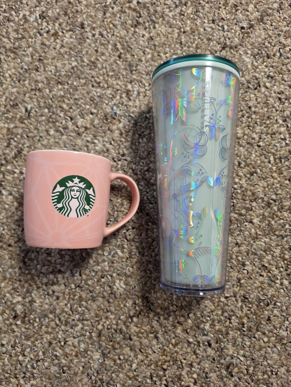 2022 Starbucks Pink Ceramic Mug with Iridescent Holographic Tumbler